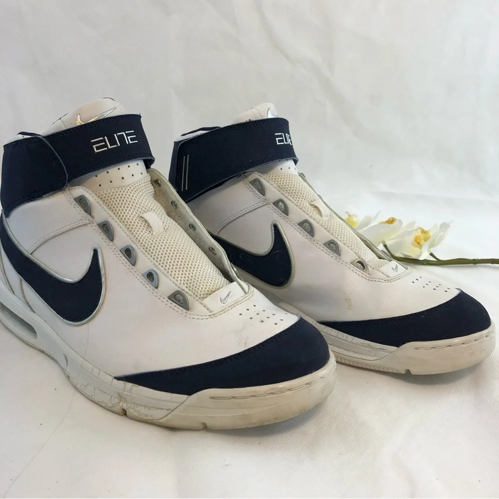 Nike Air Elite White Leather and Blue Logo Men's US 11 High Top - Picture 2 of 7